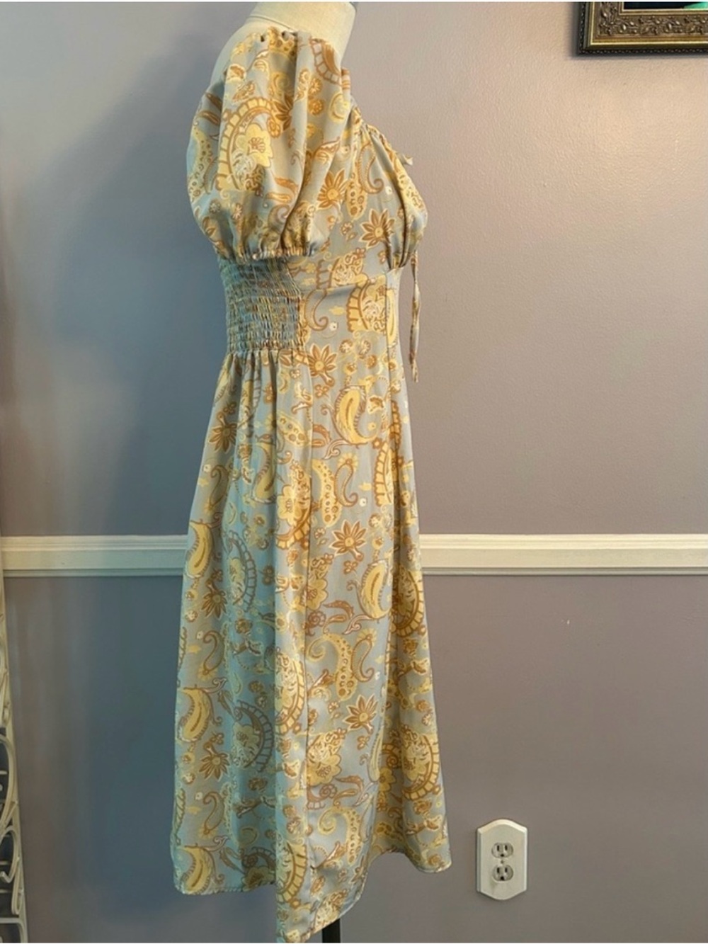NWOT Dizzy Lizzy Light Blue and Yellow Tie-Front Puff-Sleeve Dress Never Worn - Picture 2 of 12